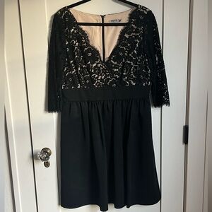 🛍️Eliza J Lace & Faille Black Semi Formal V neck Dress w pockets 14